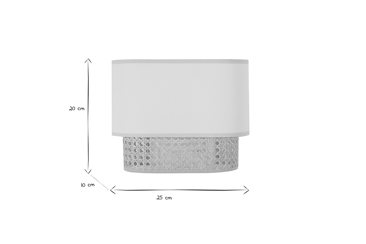 Dimensions de l'applique murale en noir et blanc : H20 cm, P10 cm, L25 cm.