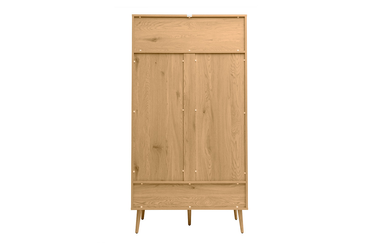 Armoire finition bois clair, cannage en rotin et m�tal noir L100 cm MANILLE