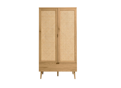 Armoire finition bois clair, cannage en rotin et m&eacute;tal noir L100 cm MANILLE