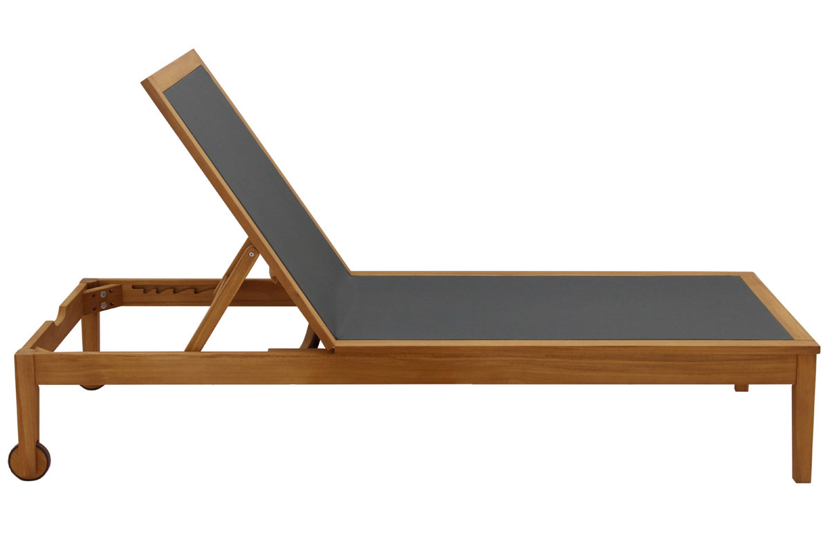 Bain de soleil gris fonc� et bois massif NAVEEN