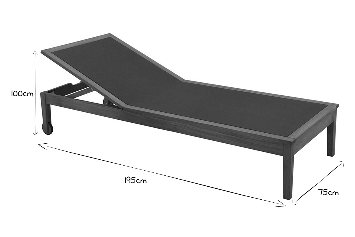 Bain de soleil gris fonc� et bois massif NAVEEN