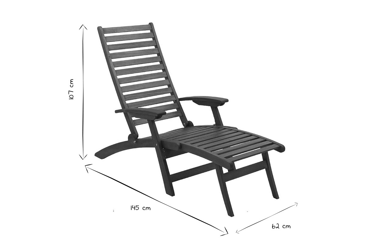 Dimensions du bain de soleil inclinable RIO en bois massif d'acacia