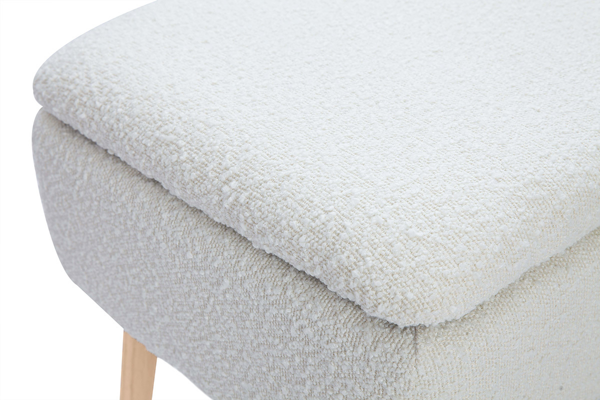 Banc coffre effet laine boucl�e blanc et bois clair massif L120 cm LARS
