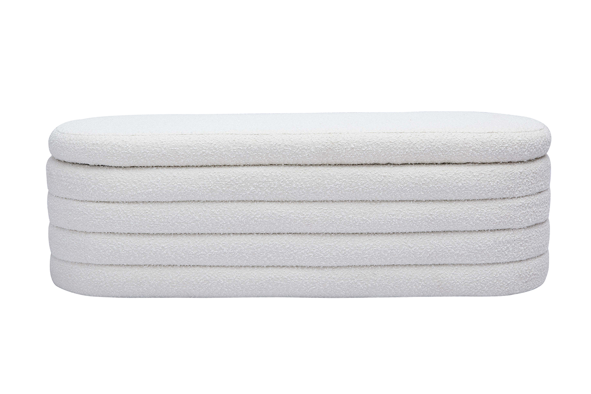 Banc coffre en tissu effet laine boucl�e blanc L125 cm NAVY