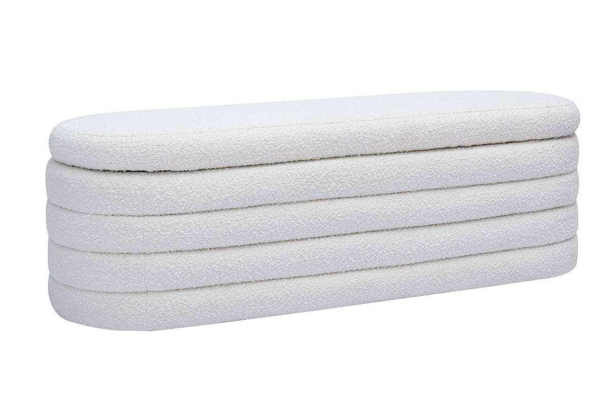 Banc coffre en tissu effet laine boucl�e blanc L125 cm NAVY