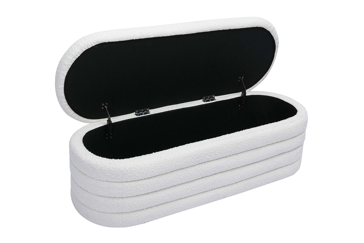 Banc coffre en tissu effet laine boucl�e blanc L125 cm NAVY