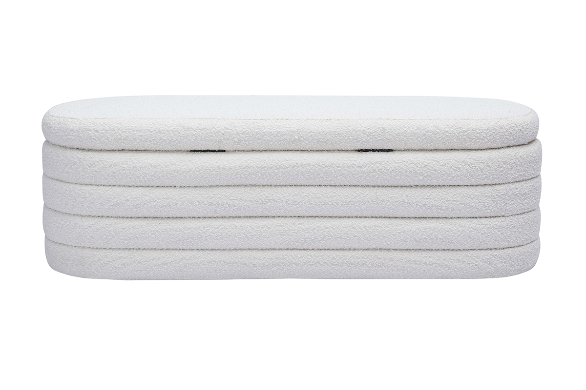 Banc coffre en tissu effet laine boucl�e blanc L125 cm NAVY