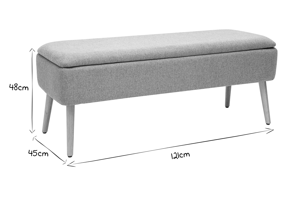 Banc coffre en tissu effet velours textur� terracotta et bois clair massif L120 cm LARS