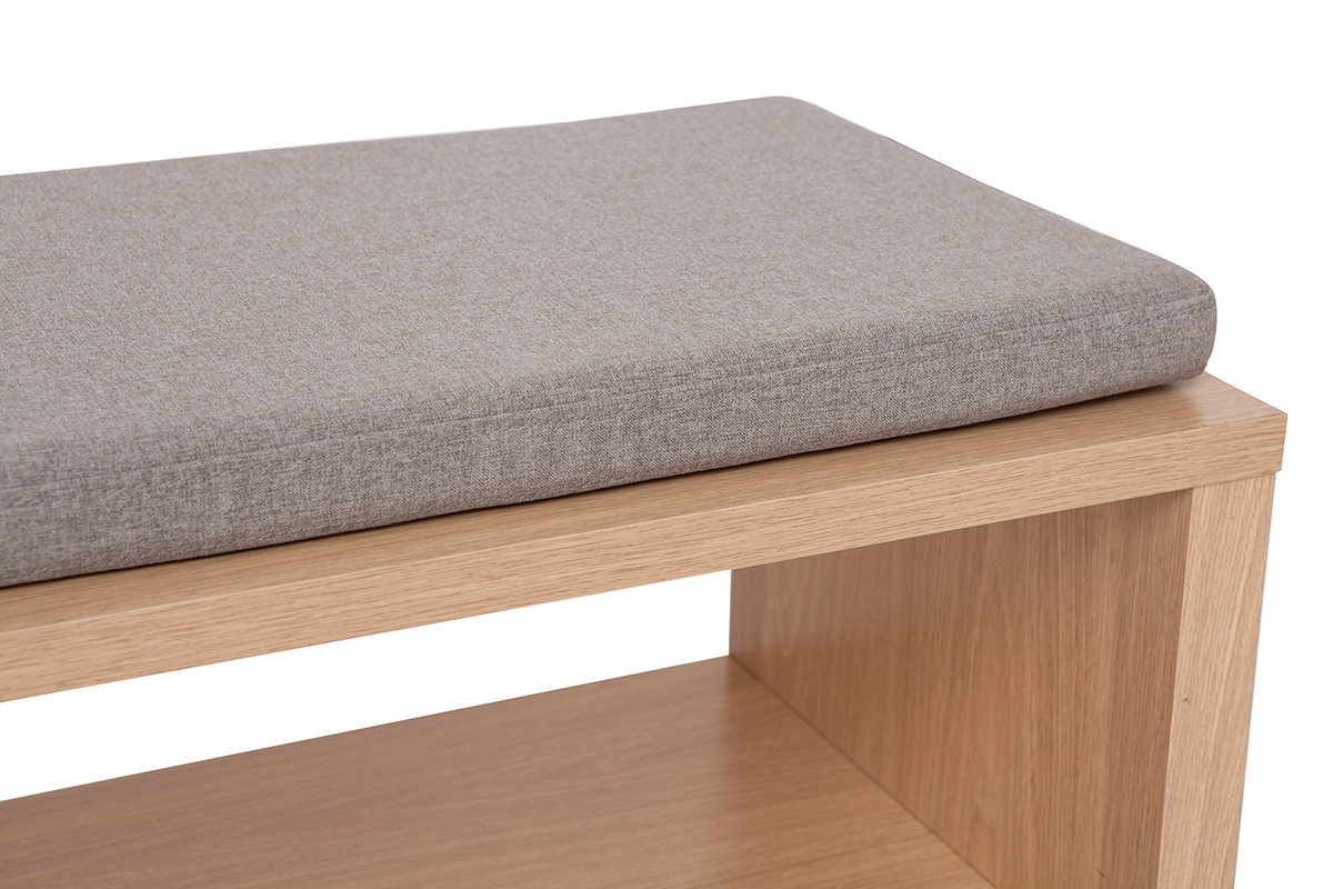 Banc d'entr�e avec rangement finition bois clair ch�ne avec coussin banquette gr�ge L100 cm GUMBY