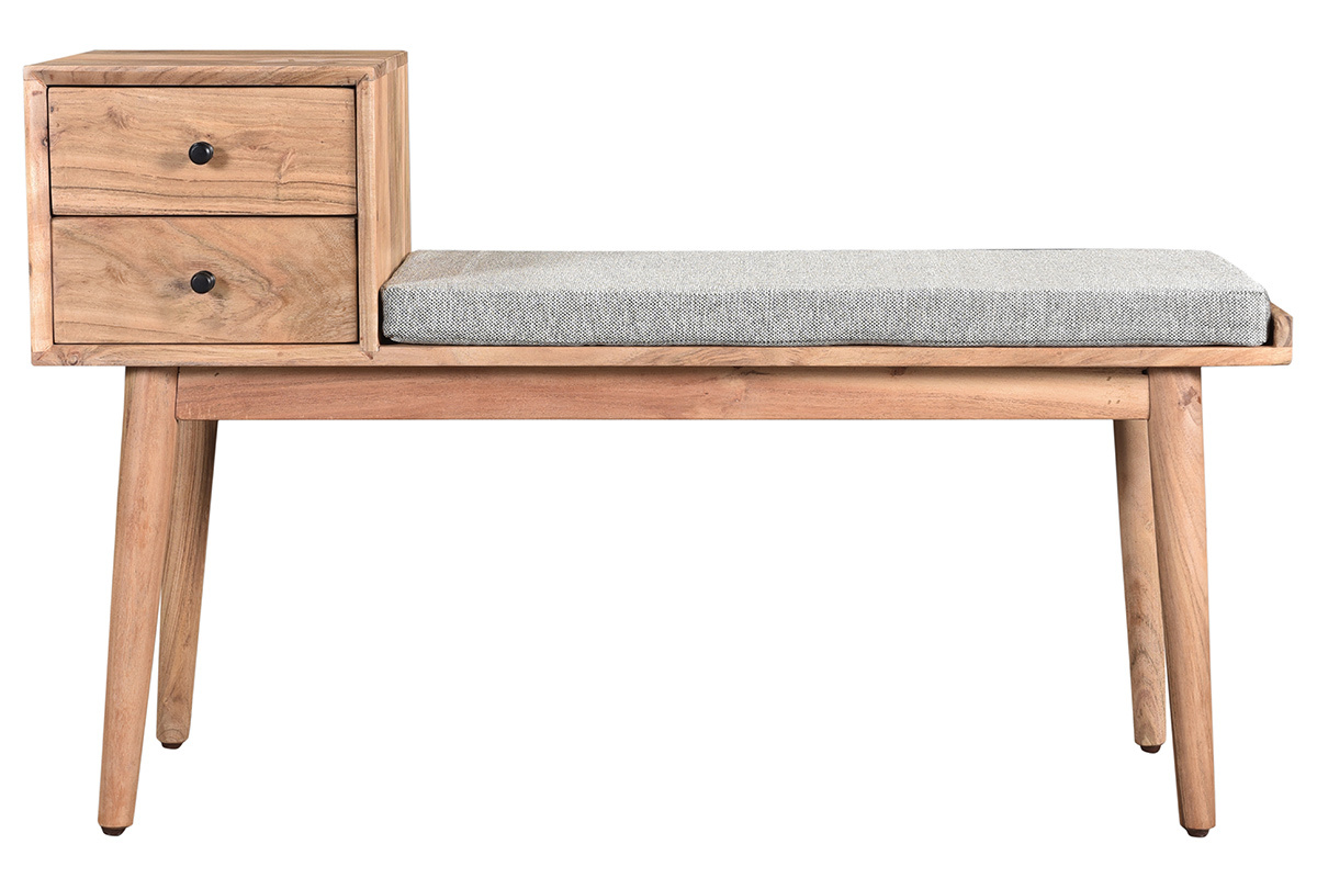 Banc d'entr�e avec rangements 2 tiroirs en bois clair massif L110 cm ALTY