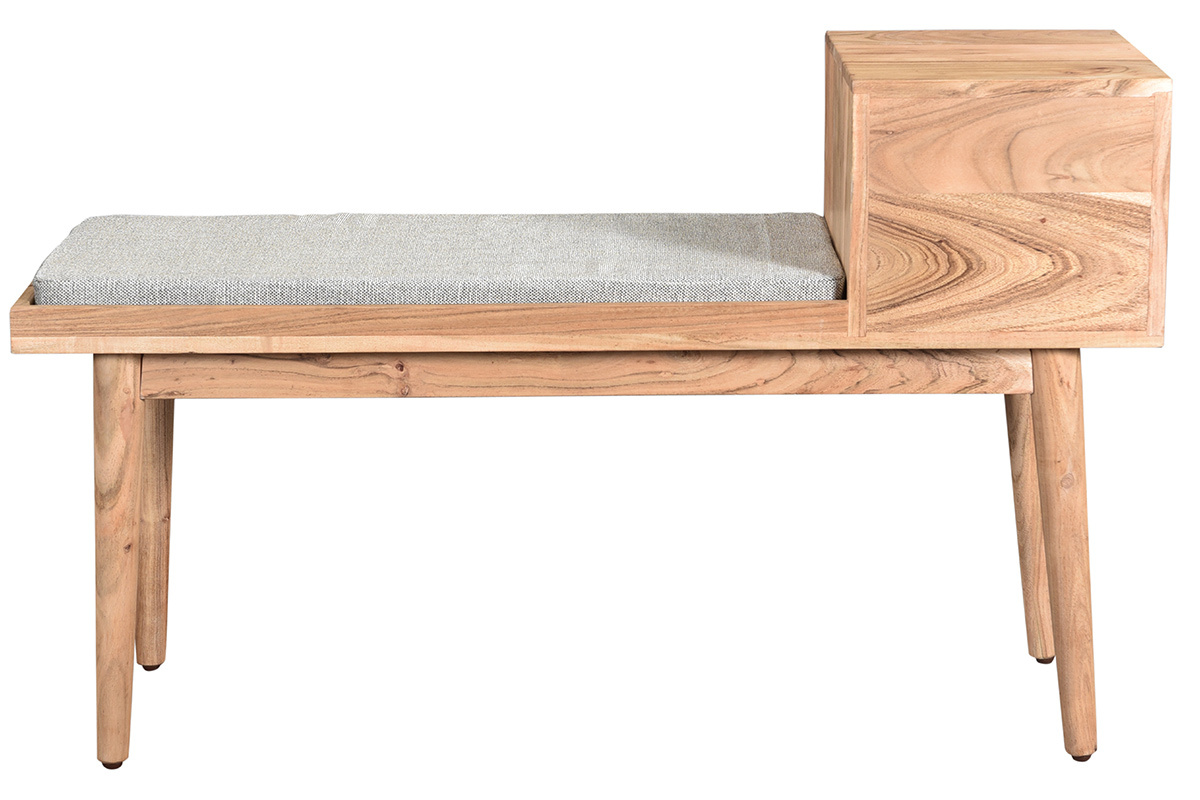 Banc d'entr�e avec rangements 2 tiroirs en bois clair massif L110 cm ALTY
