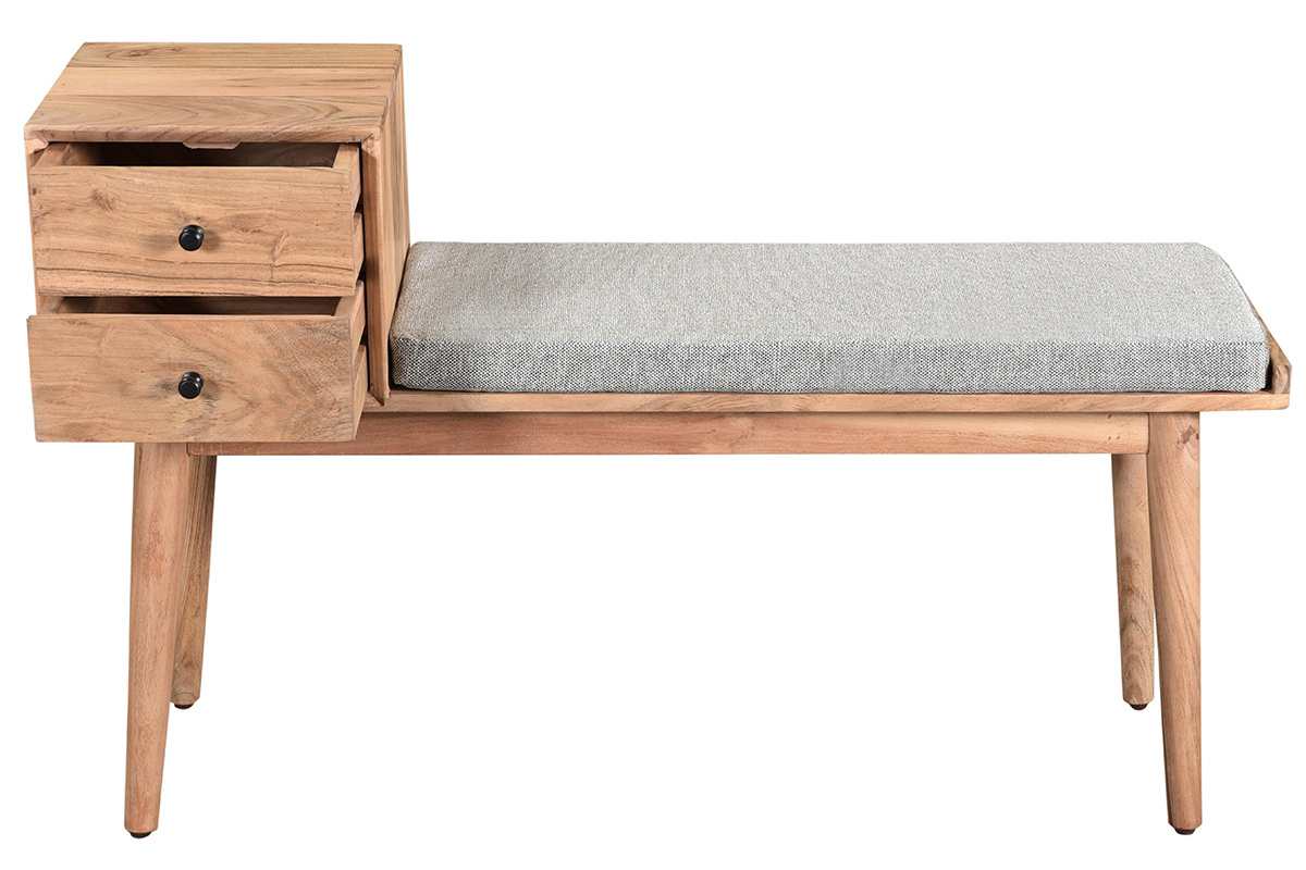 Banc d'entr�e avec rangements 2 tiroirs en bois clair massif L110 cm ALTY