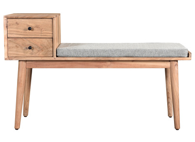 Banc d'entr&eacute;e avec rangements 2 tiroirs en bois clair massif L110 cm ALTY