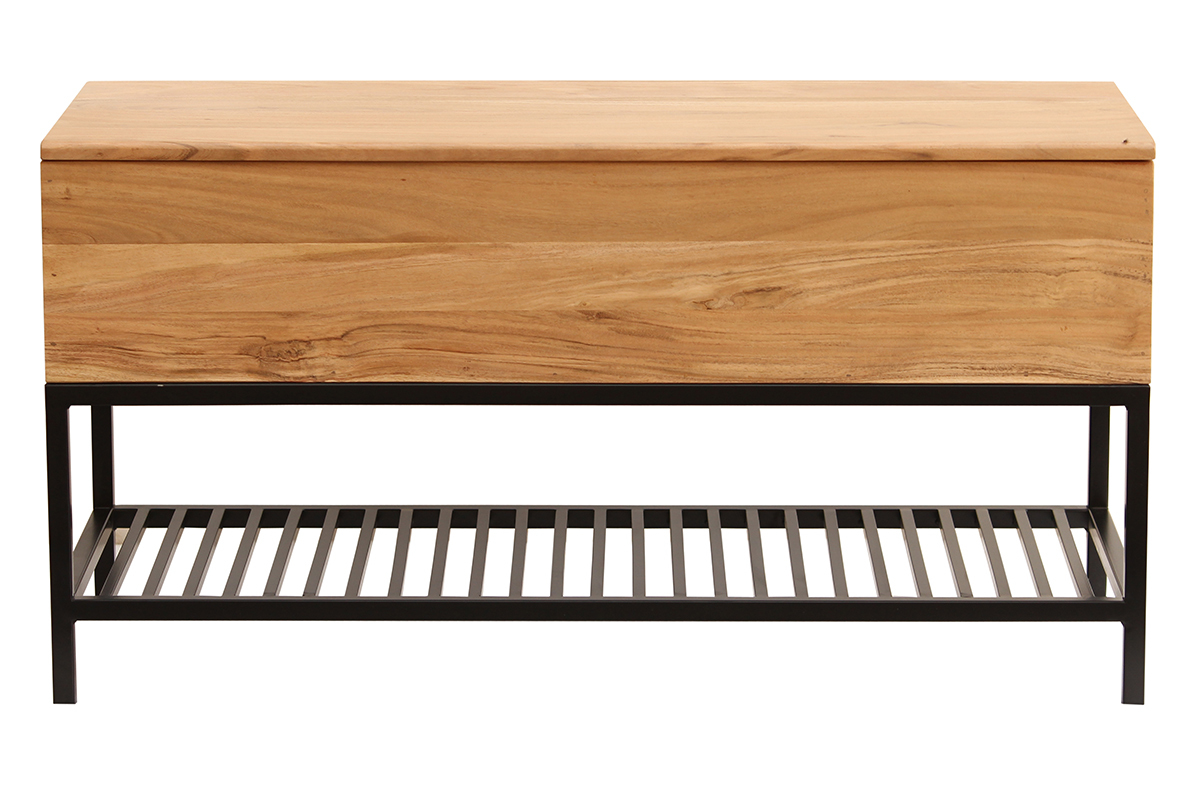 Banc d'entr�e industriel avec coffre de rangement en bois massif et m�tal noir L100 cm SORG