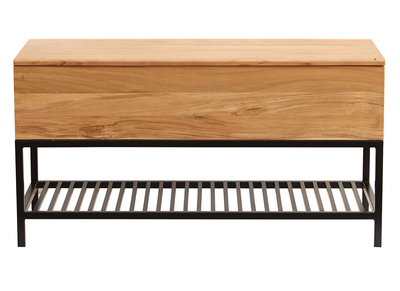 Banc d'entr&eacute;e industriel avec coffre de rangement en bois massif et m&eacute;tal noir L100 cm SORG