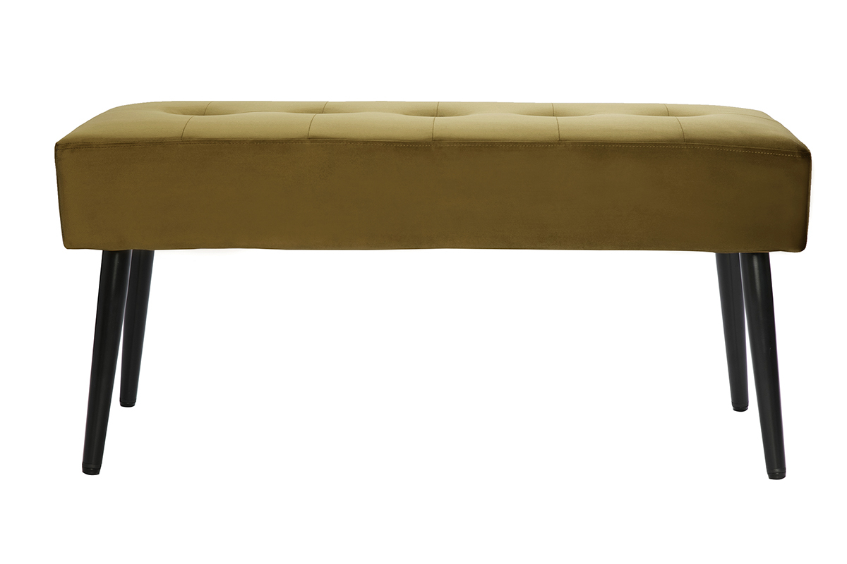 Banc design capitonn� en tissu velours bronze et m�tal noir L96 cm GUESTA