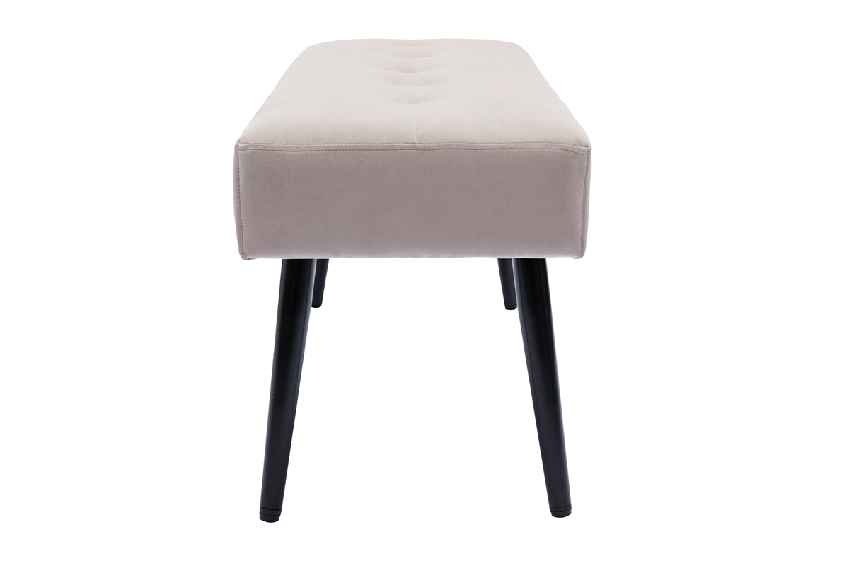 Banc design capitonn� en tissu velours taupe et m�tal noir L96 cm GUESTA
