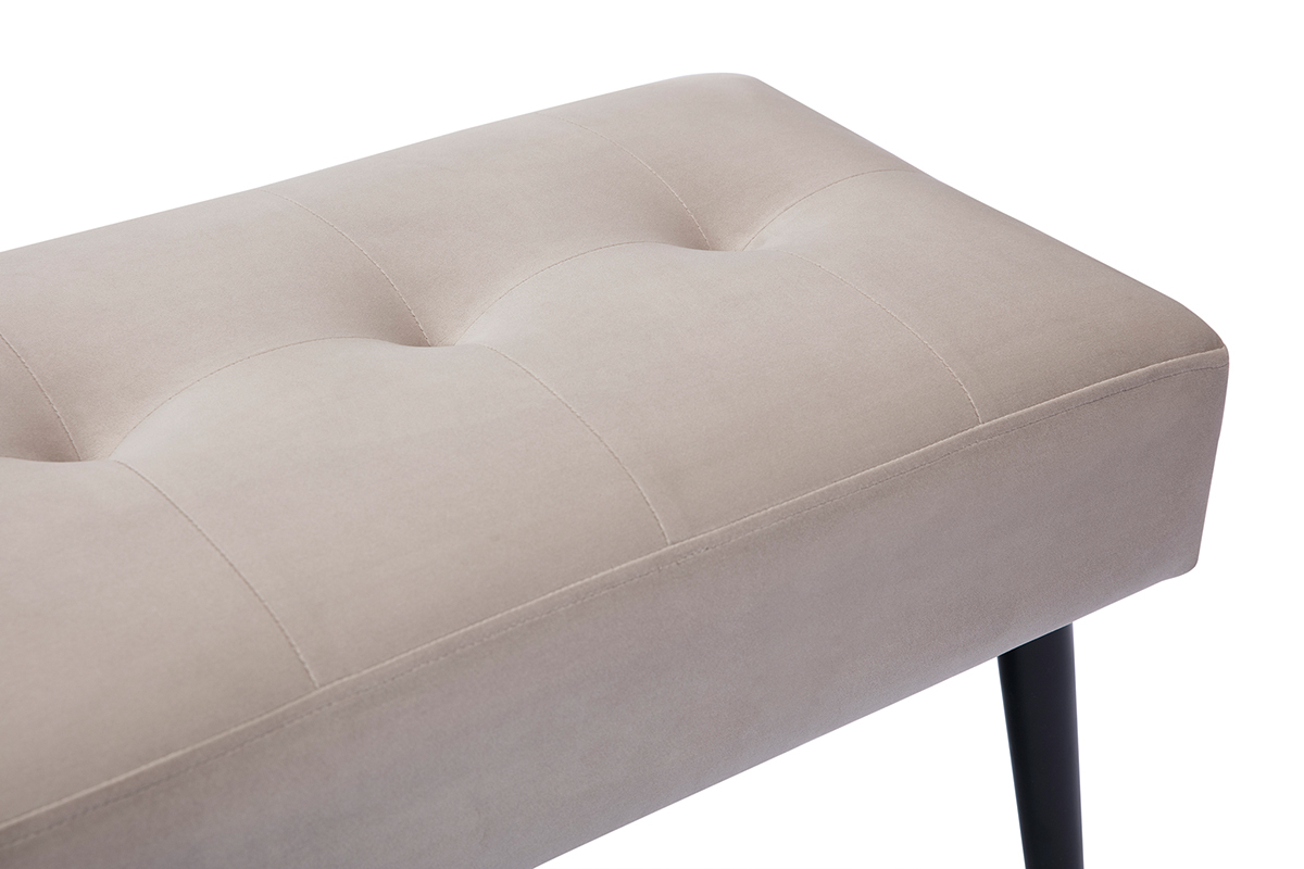 Banc design capitonn� en tissu velours taupe et m�tal noir L96 cm GUESTA