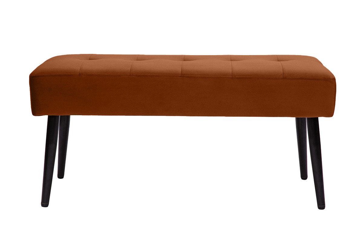 Banc design capitonn� en velours terre br�l�e et m�tal noir L95 cm GUESTA