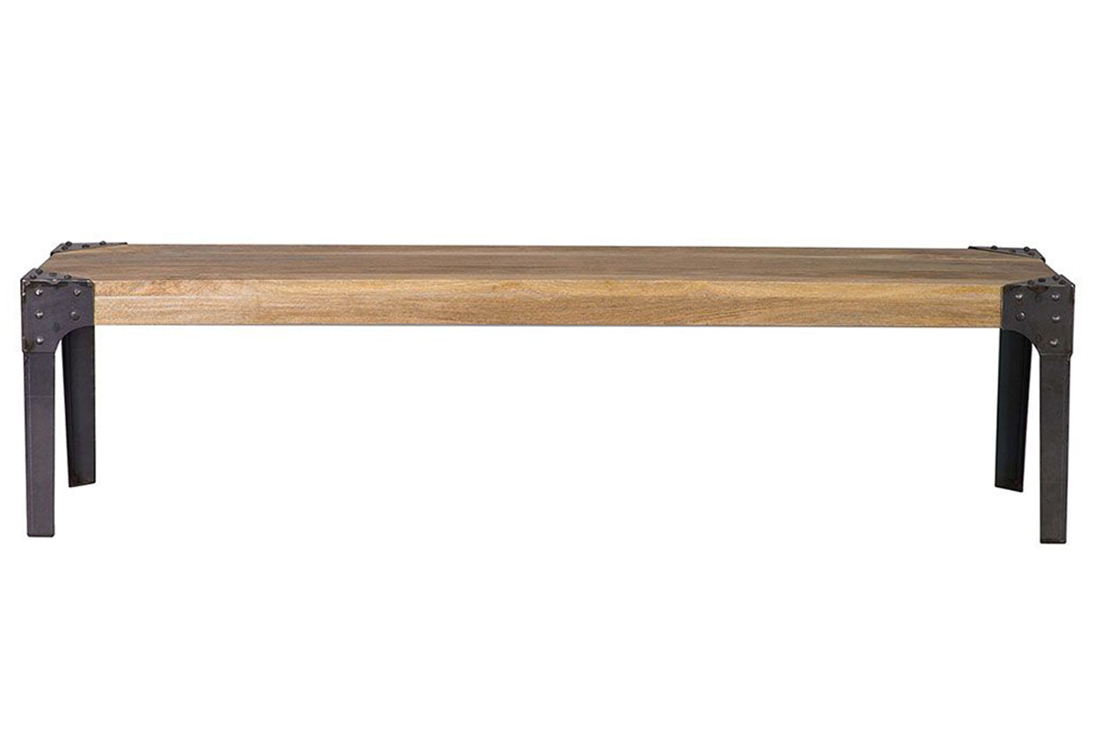 Banc industriel en bois manguier massif et m�tal noir L180 cm MADISON