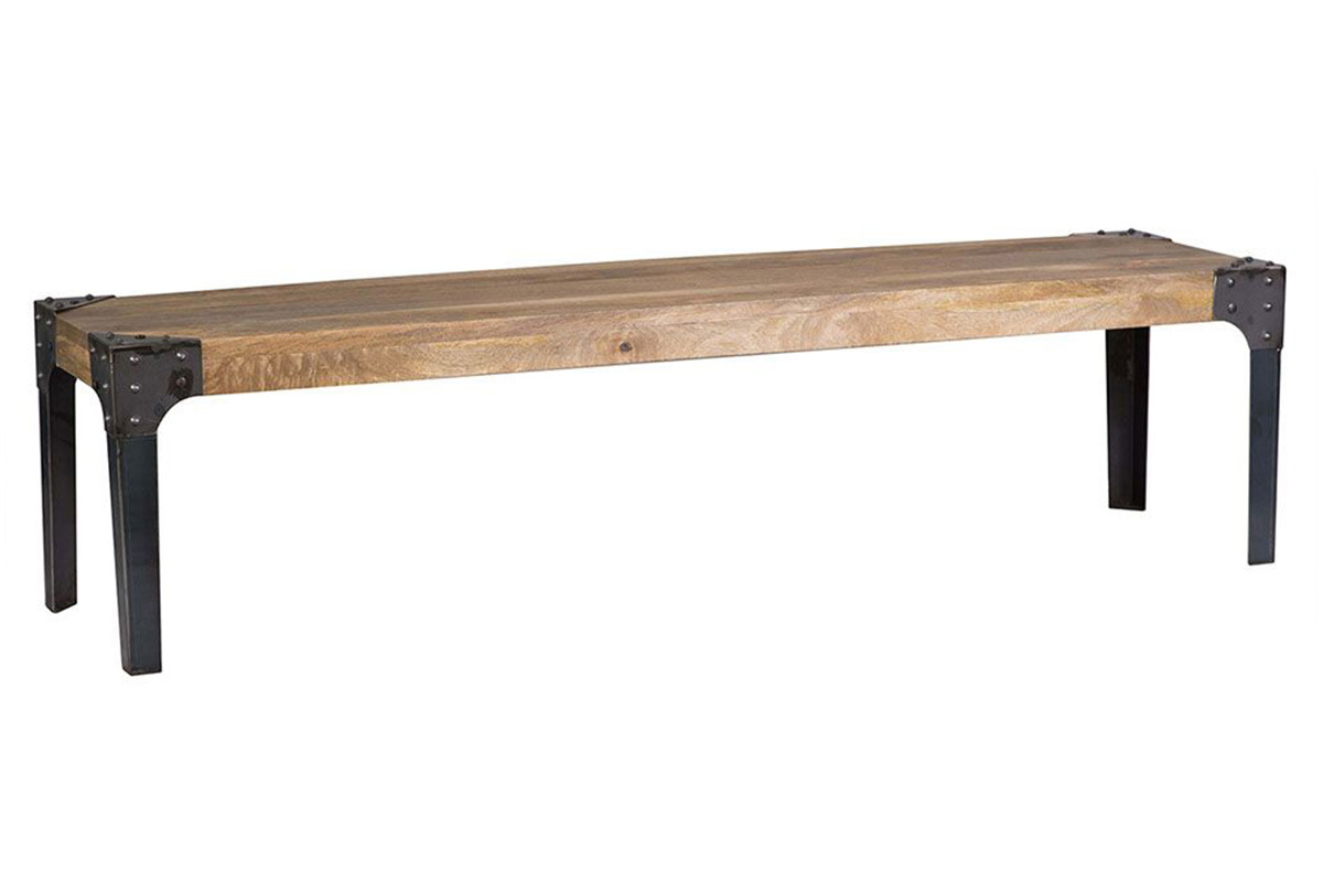 Banc industriel en bois manguier massif et m�tal noir L180 cm MADISON