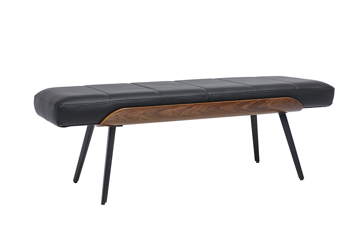 Banc noir en bois fonc� et m�tal noir, vue de 3/4, design �l�gant et moderne.