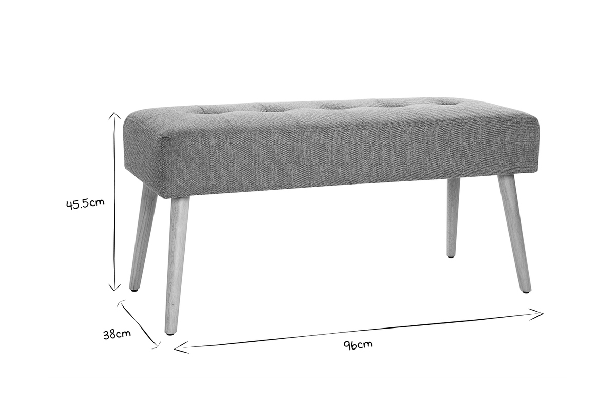 Banc scandinave capitonn� en tissu effet velours textur� beige et bois clair L96 cm GUESTA