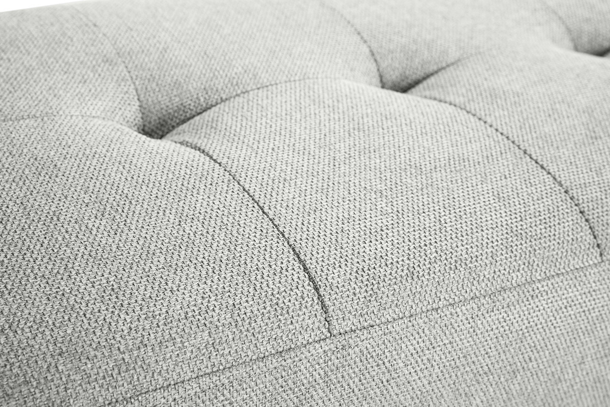 Banc scandinave capitonn� en tissu effet velours textur� gris clair et bois clair L130 cm GUESTA