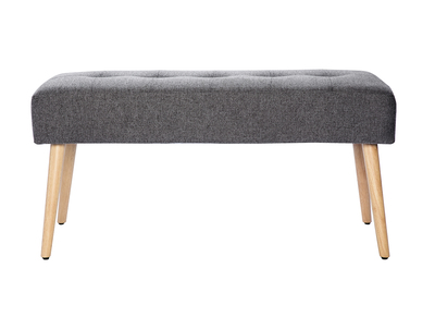Banc scandinave capitonn&eacute; en tissu effet velours textur&eacute; gris fonc&eacute; et bois clair L96 cm GUESTA
