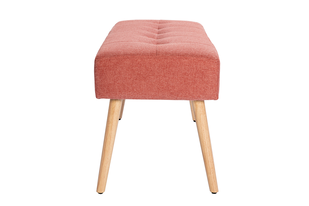 Banc scandinave capitonn� en tissu effet velours textur� terracotta et bois clair L96 cm GUESTA