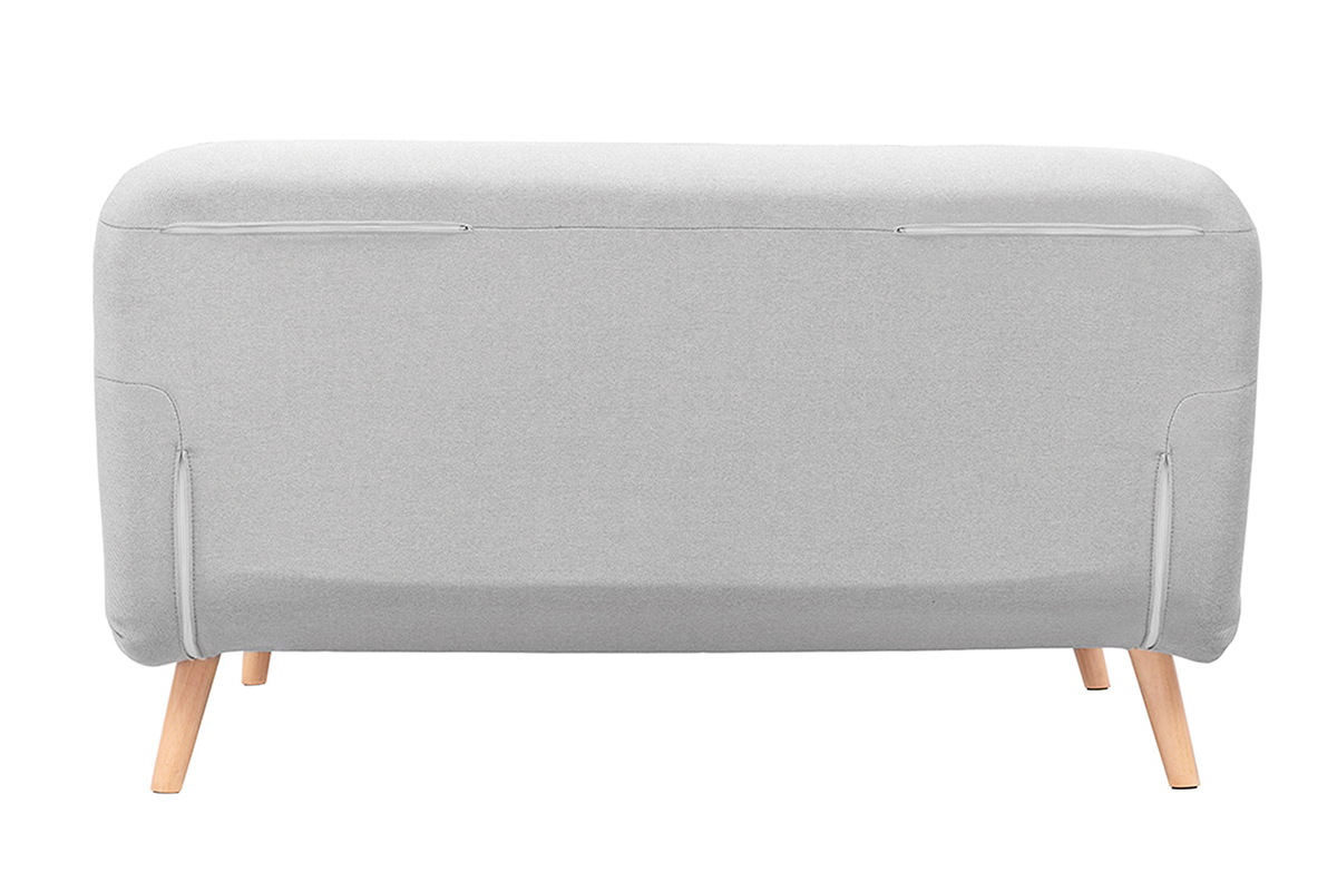 Vue arri�re de la banquette convertible 2 places AMIKO en tissu gris clair et bois clair.