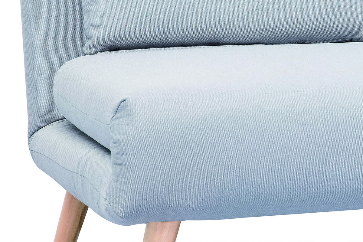 D�tail de la banquette convertible AMIKO en tissu gris clair avec coussin, vue de pr�s