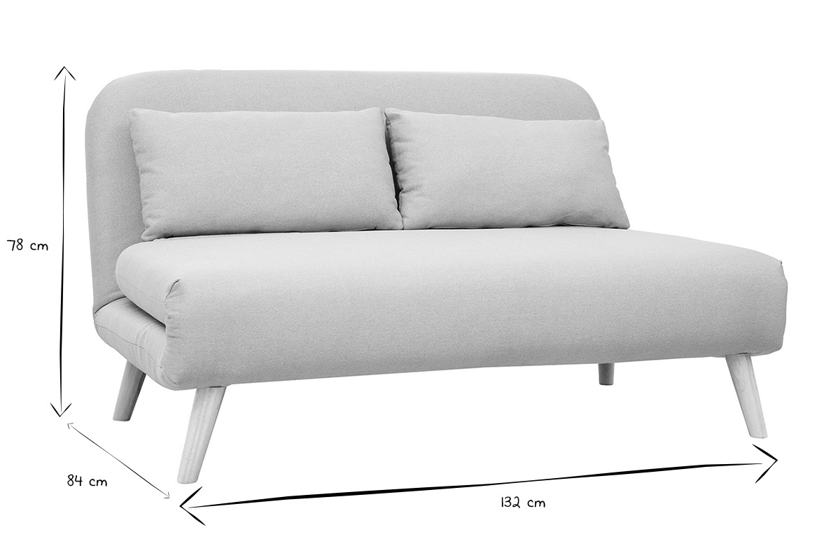 Dimensions de la banquette convertible AMIKO en noir et blanc, 132 cm de long, 84 cm de large, 78 cm de haut.