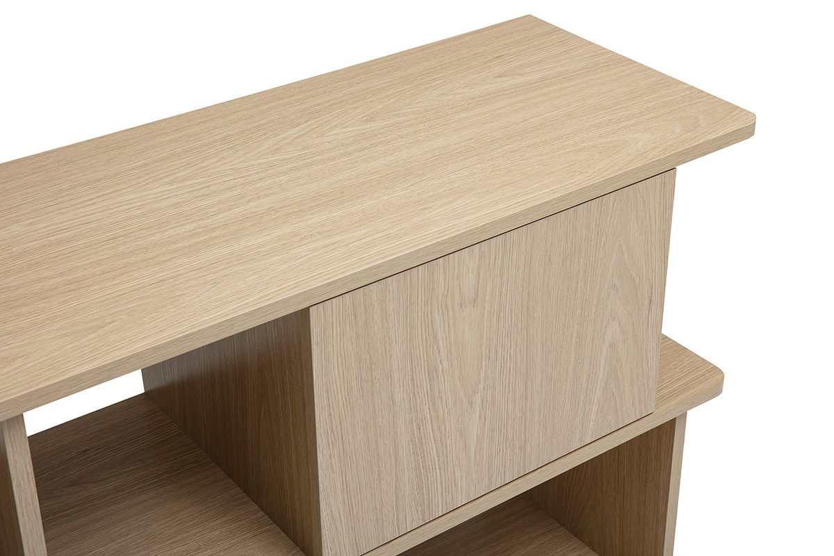 Biblioth�que basse avec rangements finition bois clair ch�ne L140 cm JANICE