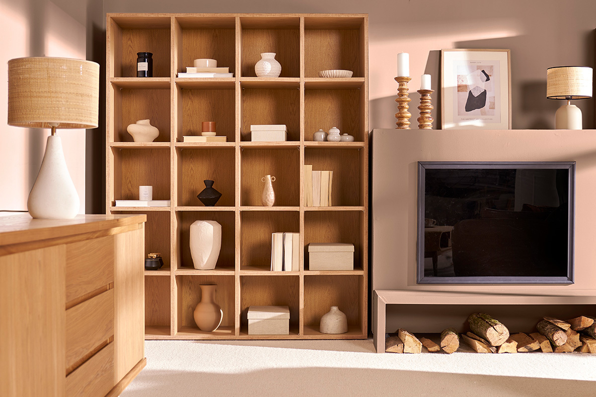Biblioth�que design finition bois clair ch�ne L149 cm RYTHM