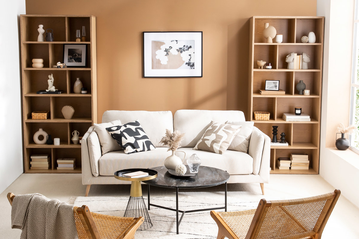 Biblioth�que design finition bois clair ch�ne L92 cm EPURE