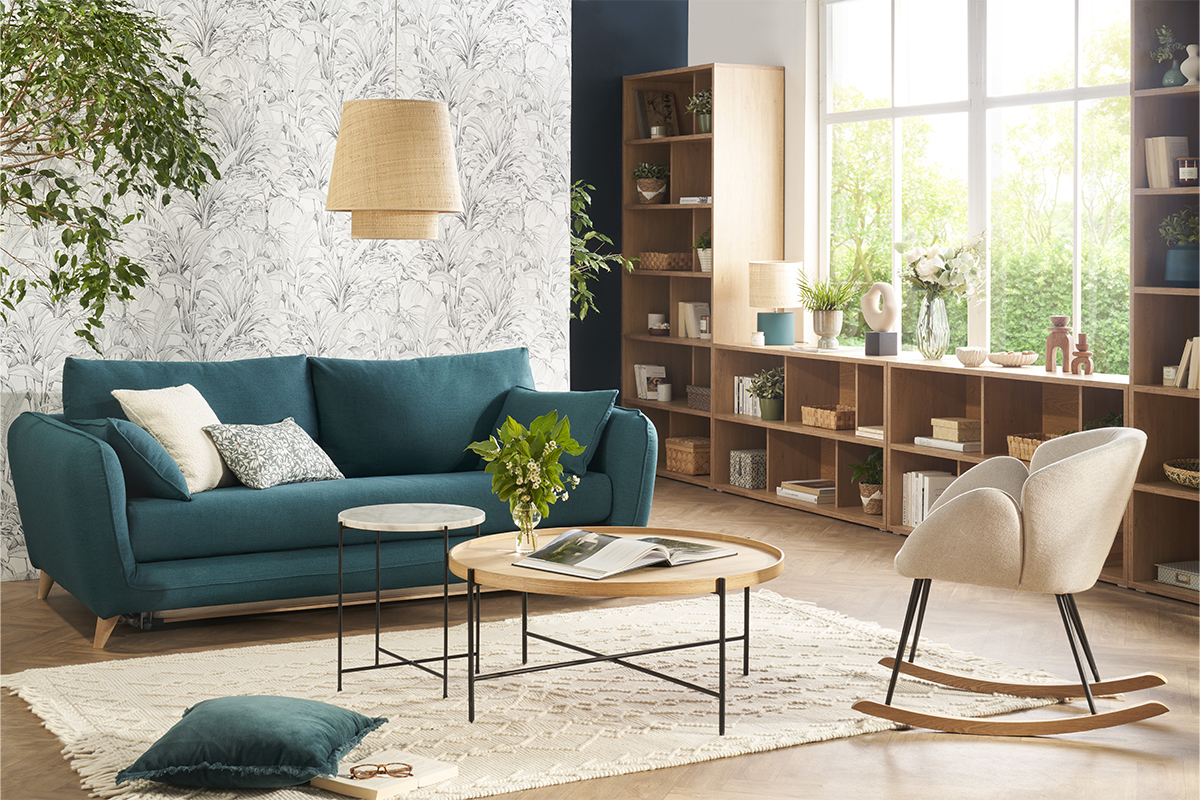 Biblioth�que design finition bois clair ch�ne L92 cm EPURE