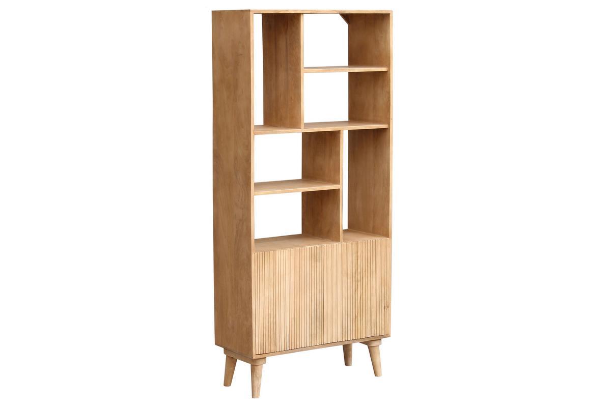 Biblioth�que en bois manguier massif 2 portes grav�es L80 cm RUBIA