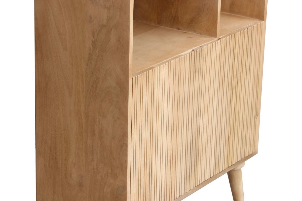 Biblioth�que en bois manguier massif 2 portes grav�es L80 cm RUBIA