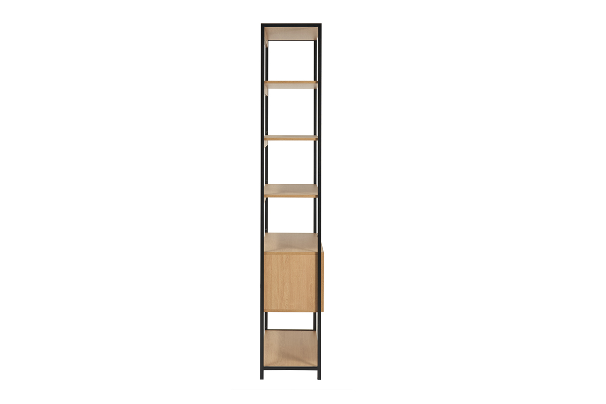 Biblioth�que �tag�re avec rangement ferm� finition bois clair ch�ne et m�tal noir L94 cm FLEA