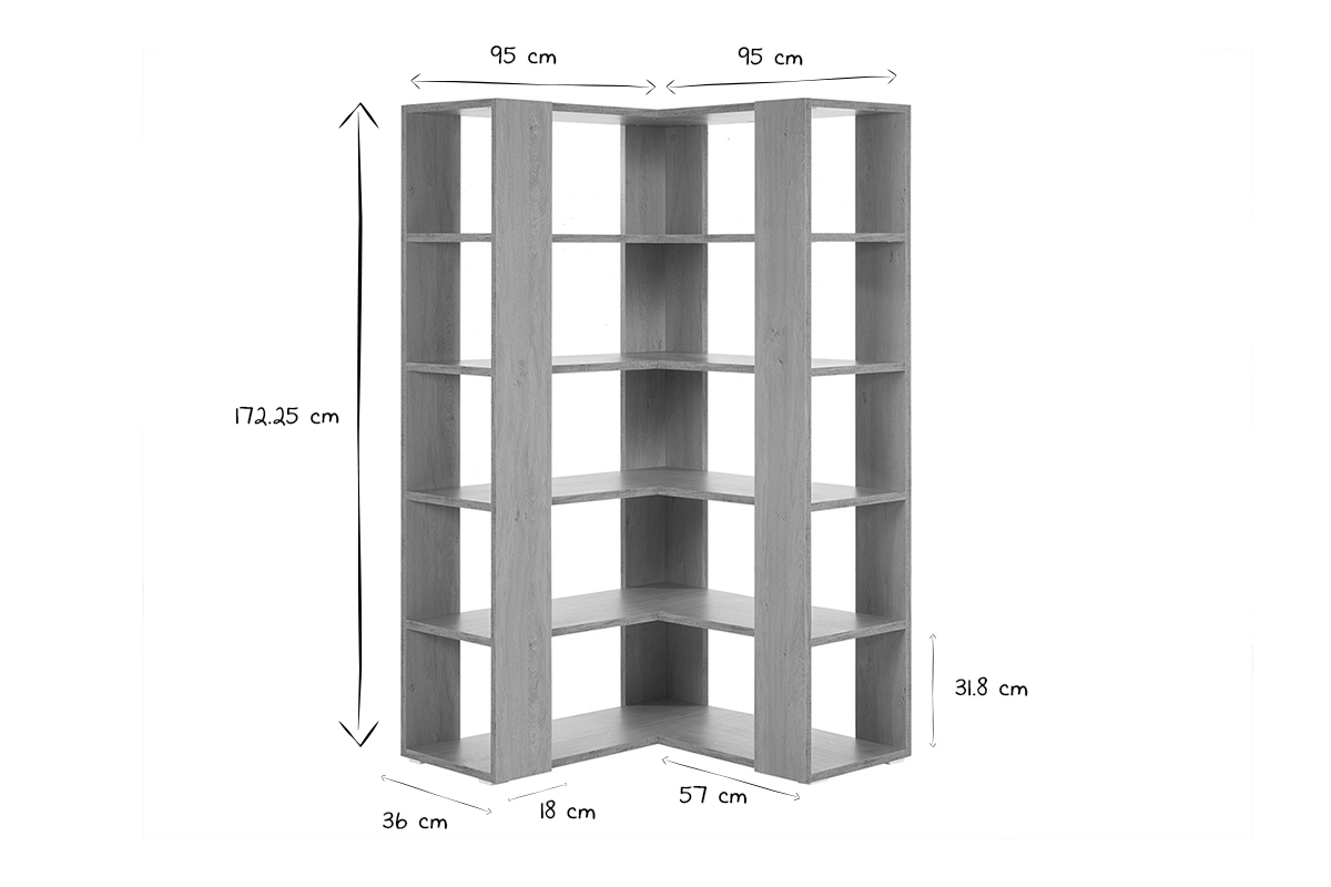 Biblioth�que �tag�re d'angle finition bois clair ch�ne L95 cm MUSSO