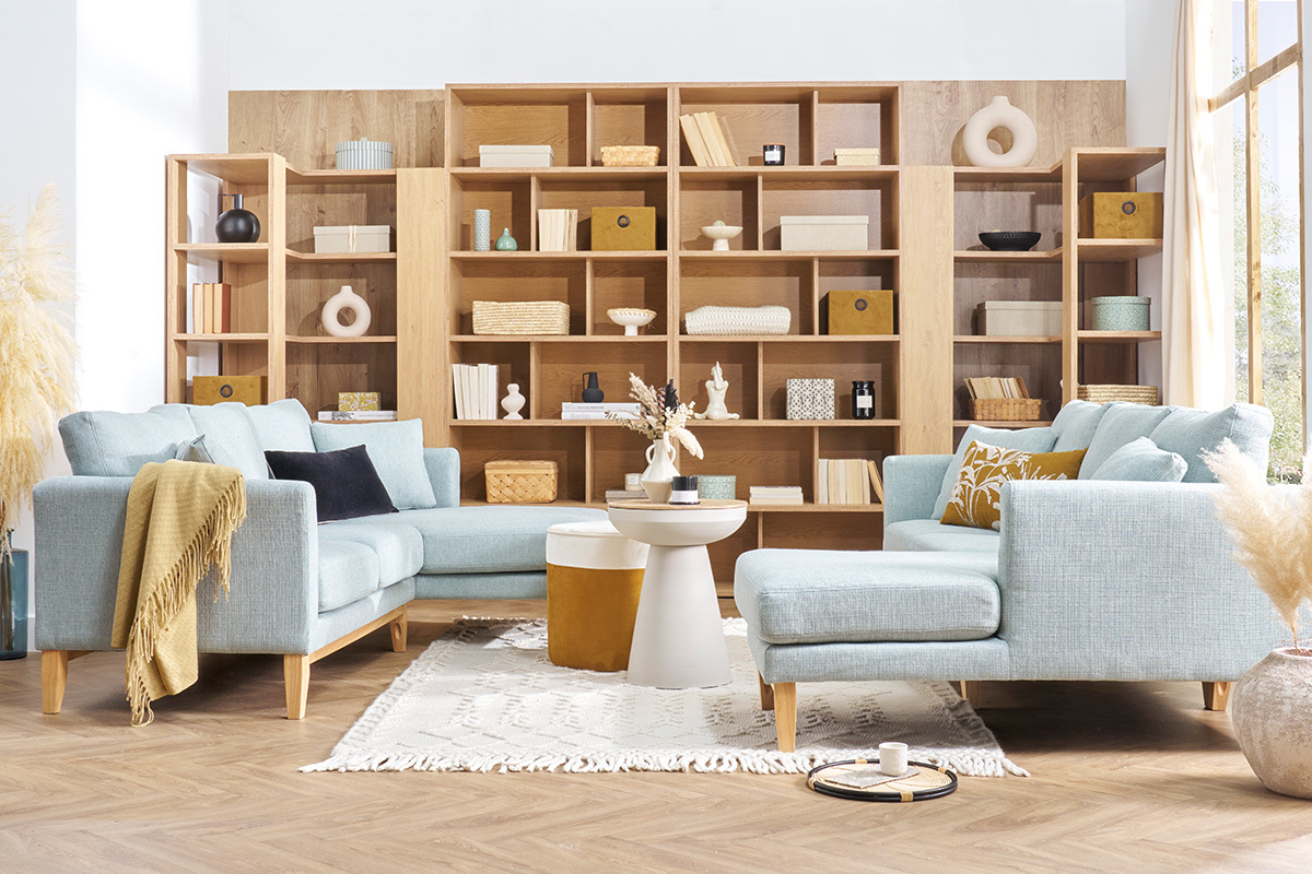 Biblioth�que �tag�re d'angle finition bois clair ch�ne L95 cm MUSSO