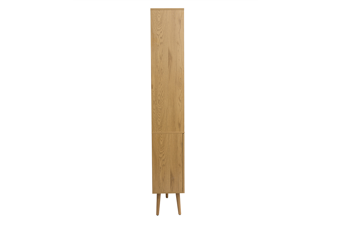 Biblioth�que finition bois clair, cannage en rotin et m�tal noir L90 MANILLE