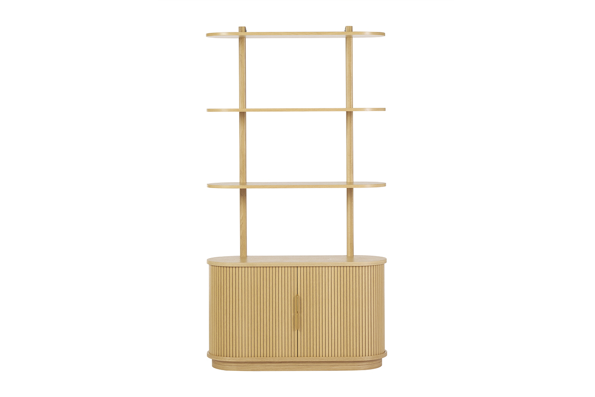Biblioth�que finition bois clair ch�ne avec rangement 2 portes coulissantes L90 cm EPIC