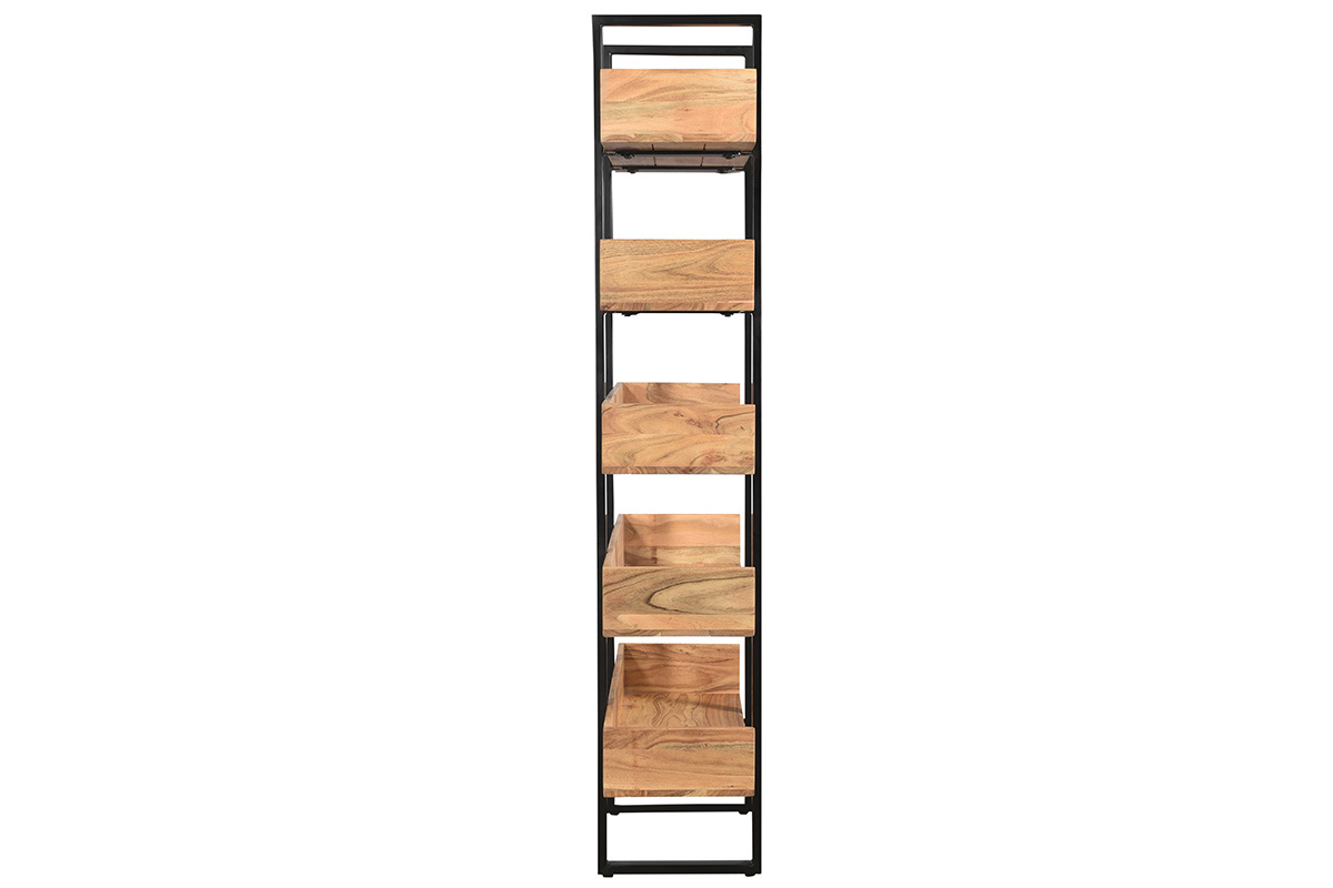 Biblioth�que industrielle en bois massif et m�tal noir L90 cm TAO