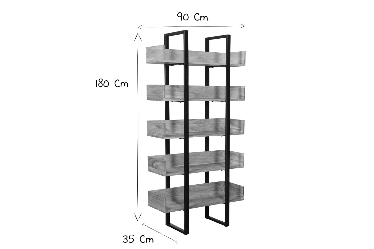 Biblioth�que industrielle en bois massif et m�tal noir L90 cm TAO