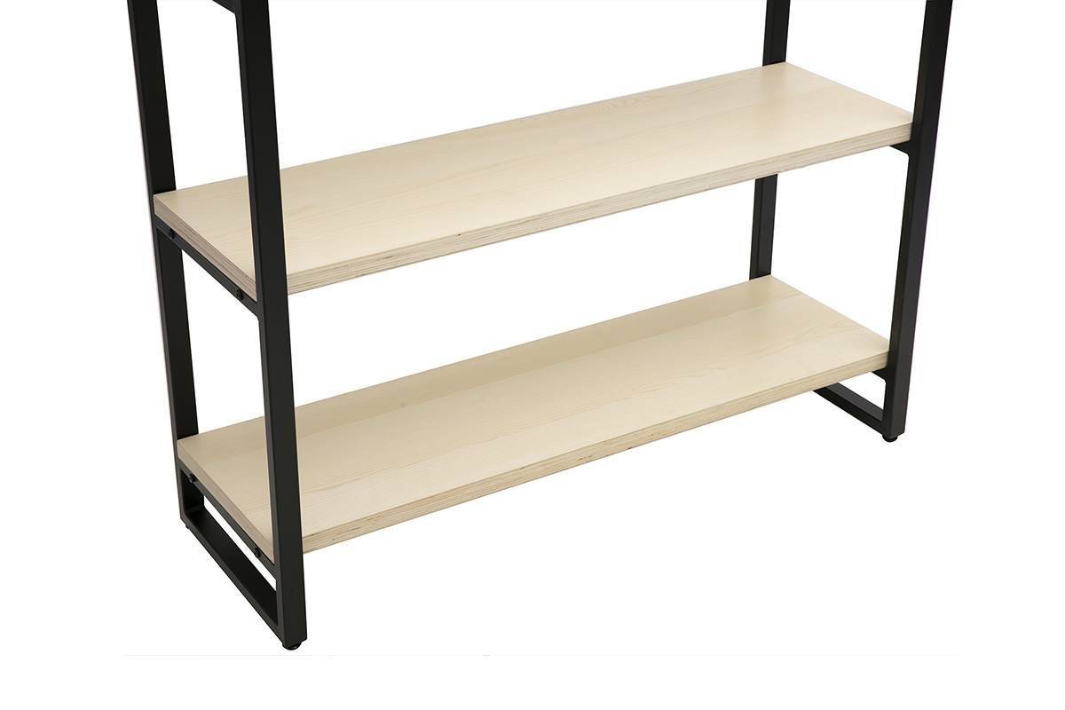 Biblioth�que industrielle ouverte en bois clair et m�tal noir L100 cm ARISTOTE