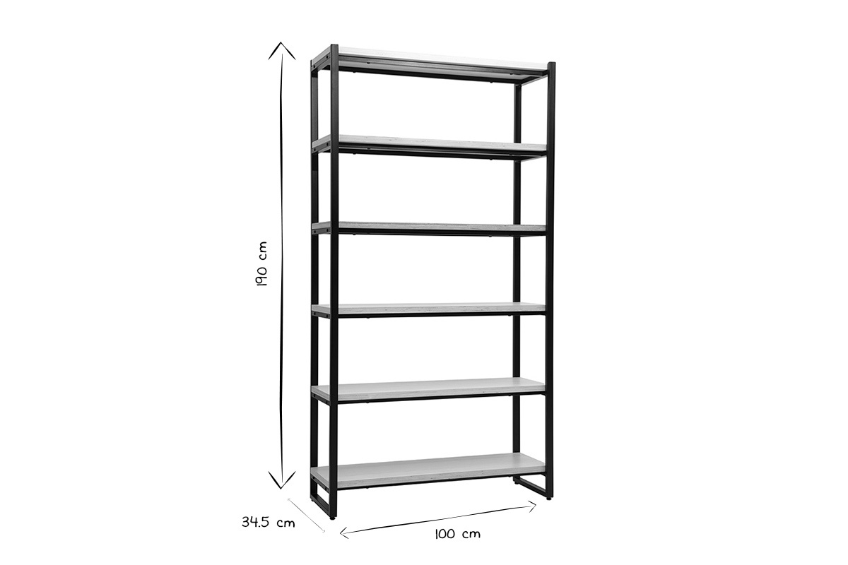 Biblioth�que industrielle ouverte en bois clair et m�tal noir L100 cm ARISTOTE