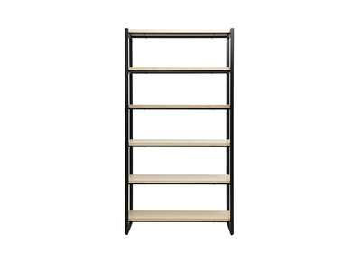 Biblioth&egrave;que industrielle ouverte en bois clair et m&eacute;tal noir L100 cm ARISTOTE
