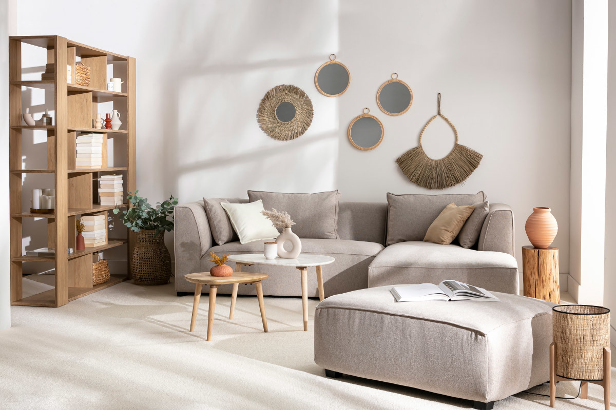 Biblioth�que multi casiers design finition bois clair ch�ne L168 cm MUSSO